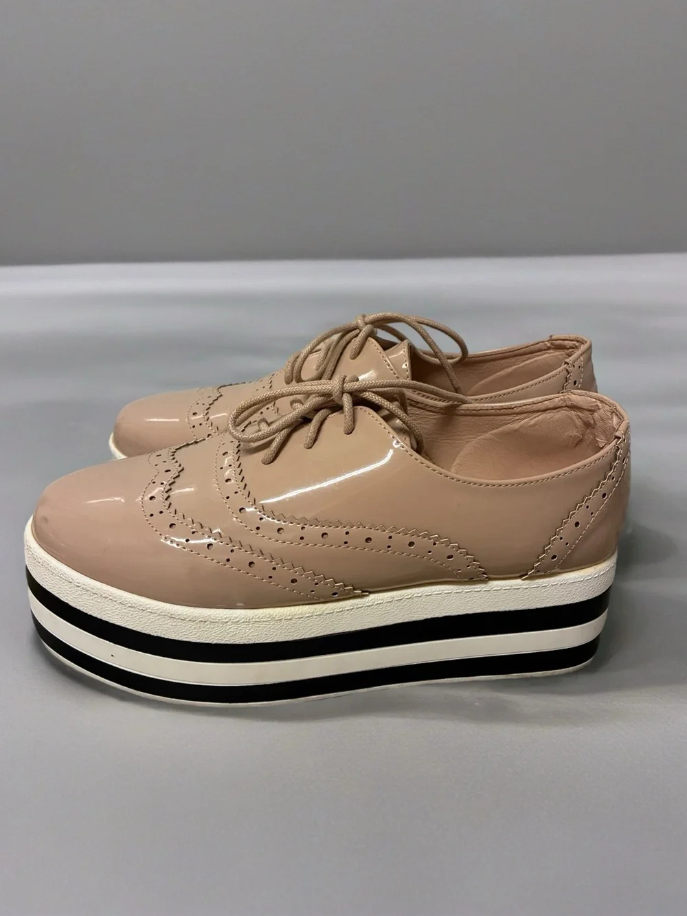 Fashion Nova Nude Patent Platform Brogue Oxfords